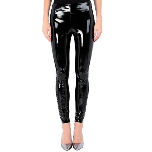 Karl Lagerfeld Black Patent Leather High Waist Side Zip Skinny Legging Pants SM - Picture 1 of 11